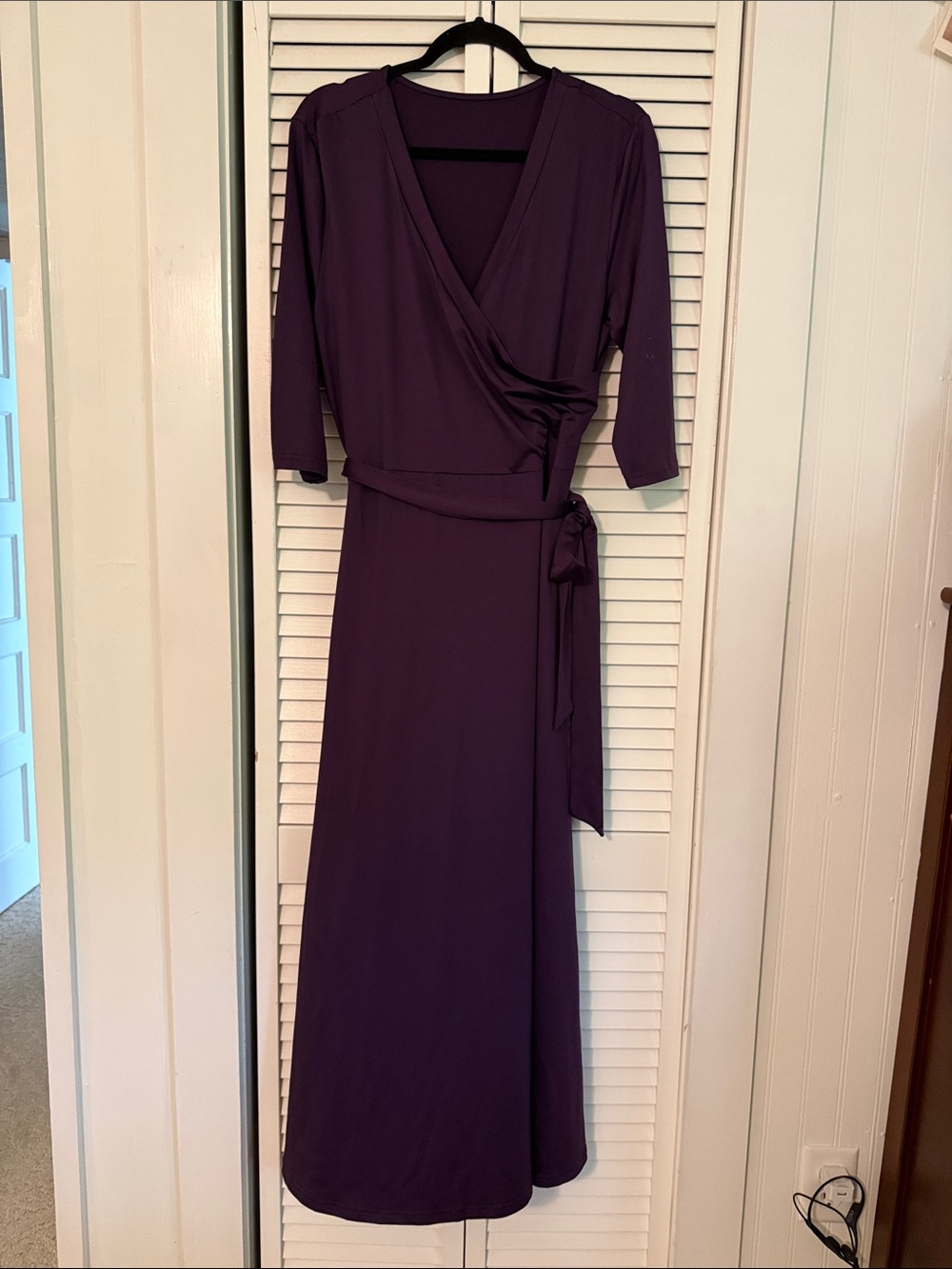 Purple Wrap Maxi Dress - Elegant V-Neck Wrap with Belt